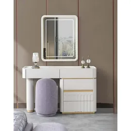 JV Möbel Pouf), Schminktisch mit Spiegel Luxus Schlafzimmer Komplett Weiß Lila Gold
