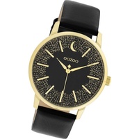 OOZOO Quarzuhr Oozoo Damen Armbanduhr Timepieces, (Analoguhr), Damenuhr Lederarmband schwarz, rundes Gehäuse, groß (ca. 40mm) schwarz