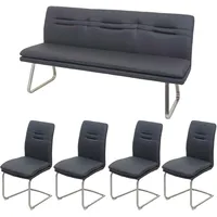 Mendler Esszimmer-Set HWC-H70, Esszimmergruppe Sitzgruppe Esszimmergarnitur, Stoff/Textil Edelstahl gebürstet