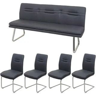 Mendler Esszimmer-Set HWC-H70, Esszimmergruppe Sitzgruppe Esszimmergarnitur, Stoff/Textil Edelstahl gebürstet dunkelgrau 180cm