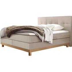 Boxspringbett HASENA "Bella", beige (beige, eiche bianco), B:168cm L:210cm, Komplettbetten, Boxspringbett, mit Punktsteppung im Kopfteil, Sockel in Eiche, Federkernmatratze