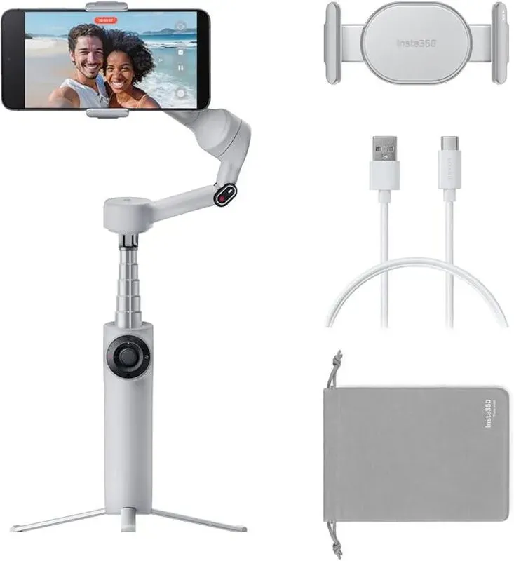 [€31 Rabatt – nur noch 4 Tage] Insta360 Flow 2 Gray, Gimbal for Smartphones – Foldable AI Smartphone Gimbal, AI & Multi-Person Tracking, Integrated Tripod/Selfie Stick, Remote Control, for iPhone/Android, Travel