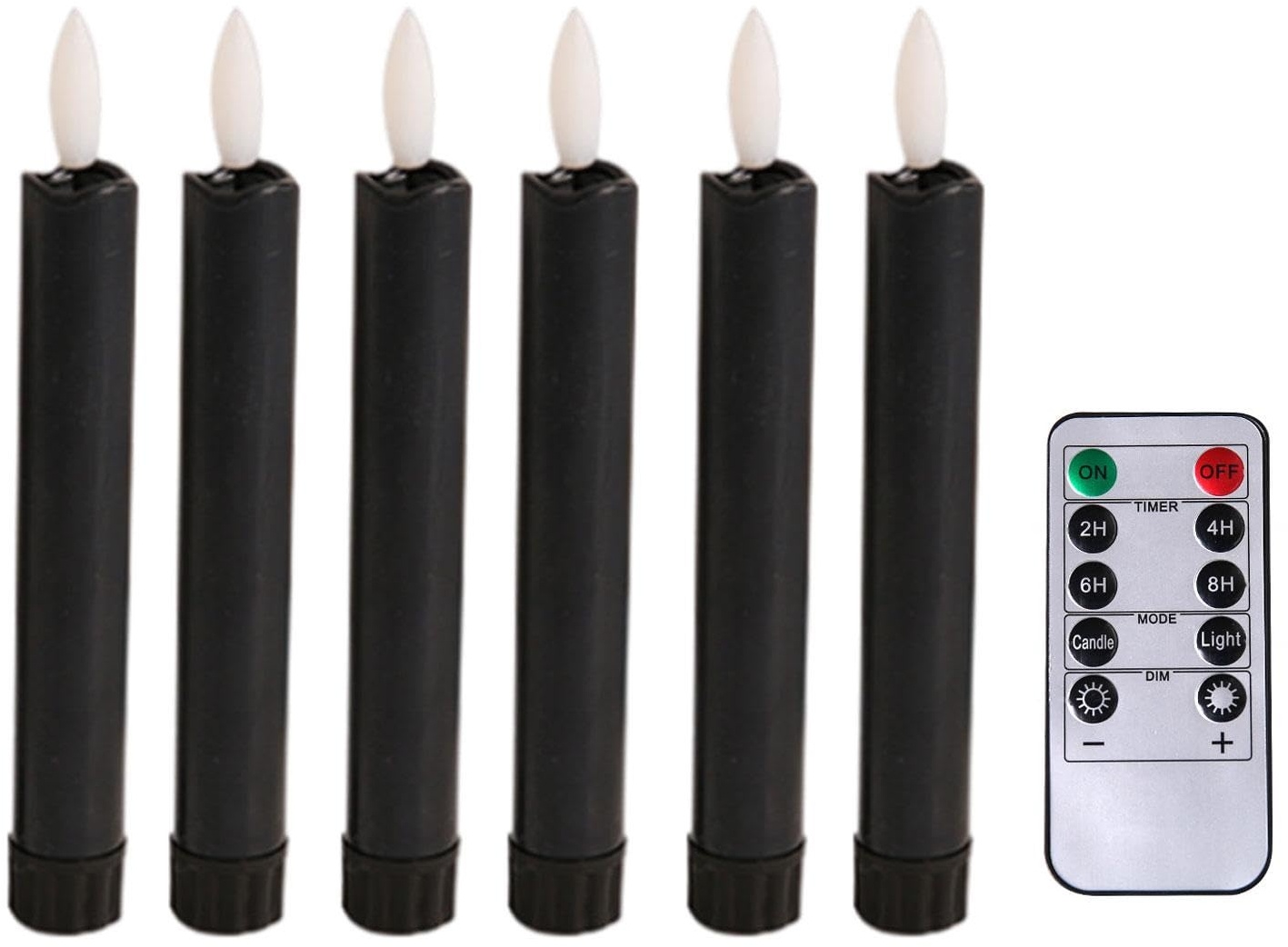 Sharplace 6 Stück LED-Kerzen, Fensterkerzen, Licht, Docht, flammenlose Stabkerzen, Kerzen mit Fernbedienung für Schlafzimmer, Tisch, Halloween, Schwarz