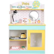 Teamson Kids Little Helper Holzhaustierspielständer Pretend Vet Clinic Spielzeugset für Katzen- und Hundespielzeug mit 19 Rollenspielzubehör Grün/Gelb TD-13636A