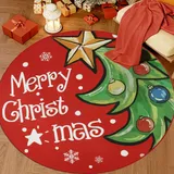 Capslpad Runder Teppich mit Aufschrift "Merry Christmas", Durchmesser 120 cm, rutschfest, für Wohnzimmer, niedriger Flor, Weihnachten, runder Teppich, Bauernhaus, waschbar, für Schlafzimmer, Urlaub,