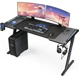 Klim K140 Gaming Tisch mit LED - NEU - 140 x 60 cm Gaming Schreibtisch mit Kabelmanagement und Maus pad - Einfacher Aufbau - Stabiler Schreibtisch aus Metall und Holz - Perfekt für Gaming - Büro