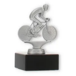 Pokal Metallfigur Rennradfahren silbermetallic auf schwarzem Marmorsockel 12,0cm