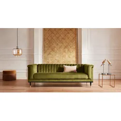 3-Sitzer "Chamby", grün (limegrün), B:210cm H:71cm T:85cm, Luxus-Microfaser Lederoptik (100% Polyester), Scheuertouren: 40.000, Pilling: 4, Samtoptik (100% Polyester), Scheuertouren >100.000, Pilling: 5, GUIDO MARIA KRETSCHMER HOME & LIVING, Sofas, mit Holzrahmen unten und Steppung im Lehnenbereich