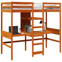 vidaXL Hochbett mit Schreibtisch & Ablagen Braun 90x200 cm Kiefernholz