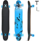 Opurtdor Longboard 118CM Profi Skateboard Komplettes Cruiser Trick 8 Etagen Ahornholz Wood Schwarzes Longboard für Anfänger Erwachsene Teens (Elfenkranich)