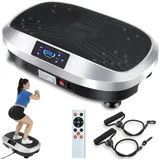 kehot Vibrationsplatte Vibrationsplatte für Ganzkörpertraining, LED Display & Fernbedienung, 200 W, 120 Intensitätsstufen, Leise Trainingsplatte mit Widerstandsbändern, Home Fitnessgerät,120 kg silberfarben
