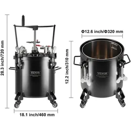 Vevor Druckbehälter für Sprühfarbe, 20 L Druckbehälter, 70 psi einstellbarer Druck, Druckbehälter-Farbbehälter mit Rollen und Dichtmittel zur Leckreparatur, für Heimdekoration und Industrielackierung