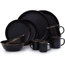 Emaille Campinggeschirr Set Teller Schüssel Becher Edelstahl 10tlg dunkelgrau No Size