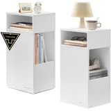 songmics home Nachttisch 2er Set, superschnelle werkzeuglose Montage, Toolless-Technologie, Nachtschrank mit Schublade, Beistelltisch schmal, platzsparend, 30 x 25 x 59,4 cm, Schneeweiß LET912WE01