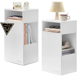 songmics home Nachttisch 2er Set, superschnelle werkzeuglose Montage, Toolless-Technologie, Nachtschrank mit Schublade, Beistelltisch schmal, platzsparend, 30 x 25 x 59,4 cm, Schneeweiß LET912WE01