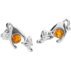 Paar Ohrstecker OSTSEE-SCHMUCK "Ostsee-Schmuck Ohrstecker Katze Ohrstecker Katze", weiß, Ohrringe, Damen, 16 x 12mm, Silber 925 (Sterlingsilber)