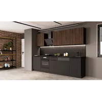 Küchen-Preisbombe Küche SIENA + MONZA BASIC 280 cm Küchenzeile Küchenblock Einbauküche Nussbaum
