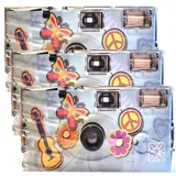 3X 1A PHOTO PORST Einwegkamera Edition Flower Power, Blumen und Schmetterling, mit Blitz, Batterien und Film (3er Pack, je 27 Aufnahmen)