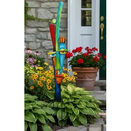 MF Alta Fronte Gartenstecker, Abstraktes Gesicht, Bunt Lackiertes Metall, 86,5 cm Höhe