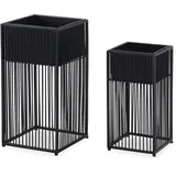 FineBuy Blumentopf 2er Set Metall Schwarz Quadratisch Pflanzgefäß