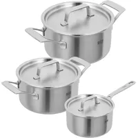Kuhn Rikon CULINARY FIVEPLY Topfset, 3-teilig, Stielkasserolle 1,7 L & Kochtöpfe 3,4 L & 6,4 L, Edelstahl, Induktion, gute Wärmeverteilung, mit Deckel