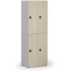 Holzspind mit Ablagefächern, 4 Fächer, RFID-Schloss, grau/Eiche natur