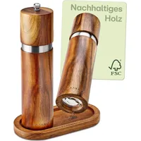 Praknu Salz und Pfeffermühle aus Akazienholz mit Untersetzer -
