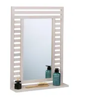 Relaxdays Badspiegel, Wandspiegel mit Ablage, Walnuss Holzrahmen, Badezimmerspiegel, HxBxT: