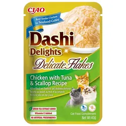 INABA Cat Dashi Delights Delicate Flakes Huhn, Thunfisch und Jakobsmuscheln 40g