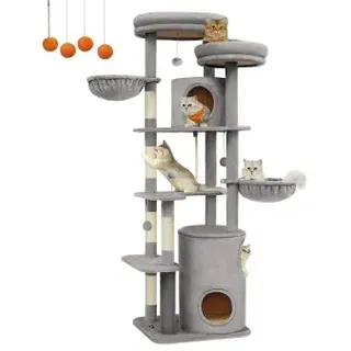 Songmics FEANDREA Kratzbaum 196cm mit Katzenturm, warme Kissen