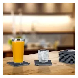 Relaxdays Schiefer Untersetzer, 10er Set, eckige Getränkeuntersetzer, H x B: 10x10 cm, Schieferplatte Gläser, anthrazit