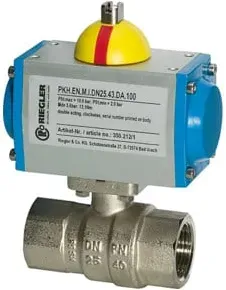 Riegler Messingkugelhahn, pneumat. Stellantrieb doppeltwirk., Rp1/2 L=116