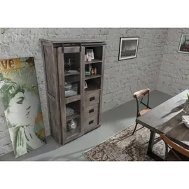 Massivmoebel24 Vitrine Mango 100 x 45 x 175 cm Grau