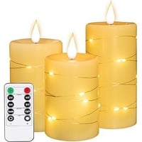 LED-Kerzen, flammenlose batteriebetriebene Kerzen. Blinkende Kerze mit Fernbedienung und Timer. Set von 3 echtes Wachs, verwendet für Wohndekoration und Feiertagsfeiern (3PACK, Elfenbeinfarbe)