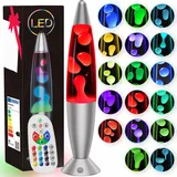 Soarling 13.5" Lavalampe, Art Deco Retro Lampe mit 17 RGB Farben & Fernbedienung, Große Deko-Lampe für Erwachsene & Kinder, Partybeleuchtung mit Flüssigkeitseffekt(Silber)