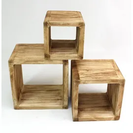 Frank Flechtwaren Ablage, Regal-Cubes Geflammt, 3er Set 27 x 35 x 27 cm, 35 x 35 x 35 cm, 44 x 35 x 44 cm, Holzstärke 3 cm,