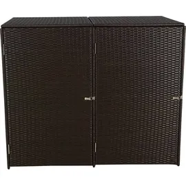 Mendler 2er-Mülltonnenverkleidung HWC-E25, Mülltonnenbox Mülltonnenabdeckung, Poly-Rattan 2x120l ~ braun