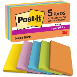 Post-it Post-it® Super Sticky Notes Bangkok Collection Haftnotizen extrastark farbsortiert, 5 Blöcke