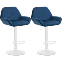 CLP 2er Set Barhocker Braga Samt blau/Metall matt weiss