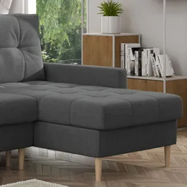 möbel punkt Ecksofa OSLO Samt Grau mit Bett Bettkasten Sofa Schlafsofa Ottomane universell Links oder Rechts