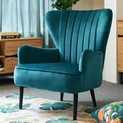 SVITA ARTHUR Sessel Relaxsessel Ohrensessel Modern Gepolstert Samt Petrol