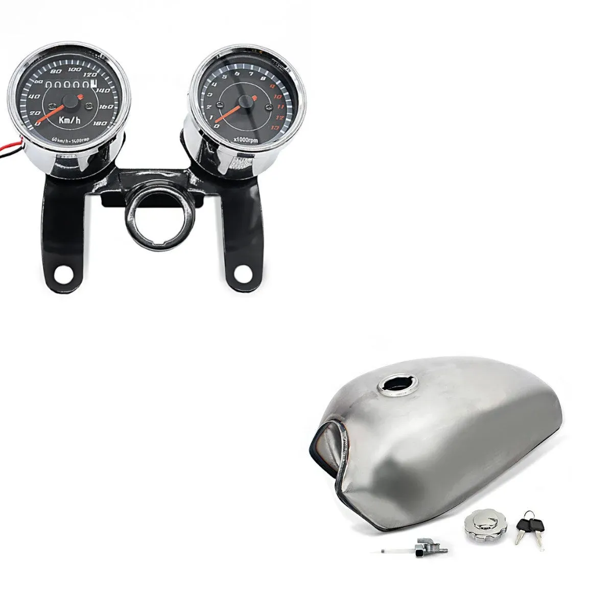 Set: Cafe Racer Tank Yamaha XJ 600 F / N / S Diversion 9Ltr Bully von Craftride + Motorrad Tachometer passend für Yamaha XJ 600 F / N / S Diversion VTV chrom Craftride