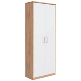 XORA Mehrzweckschrank, Weiß, Eiche Wotan, Holzwerkstoff, 5 Fächer, 72x194x36 cm, Waschküche, Mehrzweckschränke