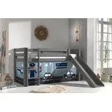 M&S Halbhochbett Pino 90 x 200 cm Kiefer massiv grau lackiert