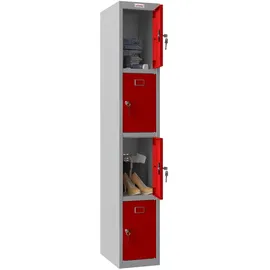 Phoenix Spind Locker grau, rot PL1430GRK, 4 Schließfächer 30,0 x 50,0 x 183,0 cm