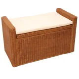 Mendler Sitzbank M92 Rattan mit Stauraum Kissen 88cm ~ honigfarben