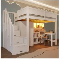 REDOM Hochbett Kinderbett Funktionsbett Einzelbett (mit LED-Beleuchtung, Stauraumtreppe & integriertem Schreibtisch – Multifunktionales Jugendbett mit Regal & Kleiderschrank, 1-St., 90x200cm) mit integrierter Schreibtisch und Regal