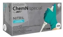 SolidSafety ChemN special Nitrilhandschuhe, puderfrei, grün 081303-S , 1 Packung = 100 Stück, Größe S