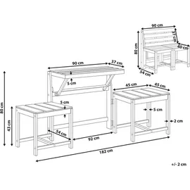 Beliani Wandelbare 2-in-1 Gartenbank 90 x 0 x 0 cm Hellbraun