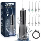 vimmk Munddusche Kabellos Elektrischer Zahnreiniger, Vimmk Zahndusche Water Flosser 5 Modi & 8 Düsen USB-C Wiederaufladbare Wasser Flosser IPX7 Wasserdicht, 300ML Wassertank Mund Reiniger(Schwarz)